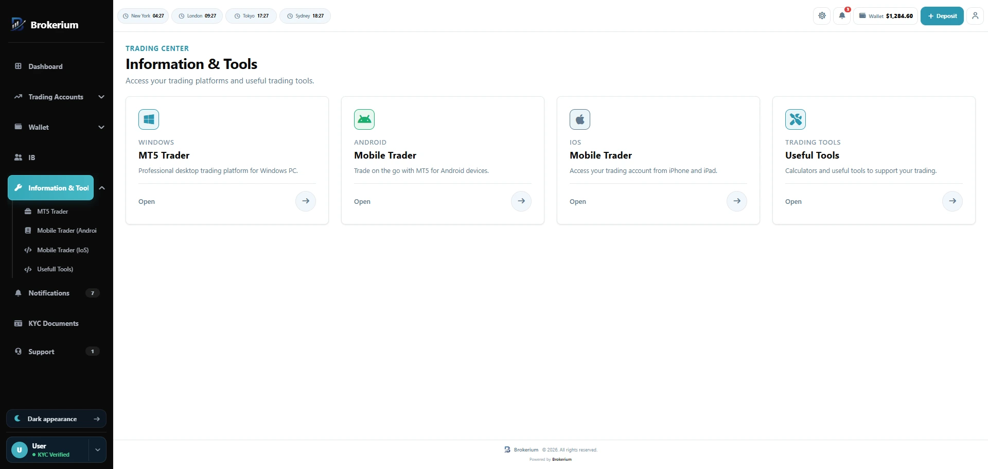 Brokerium information and tools with MetaTrader Windows, Android, and iOS downloads